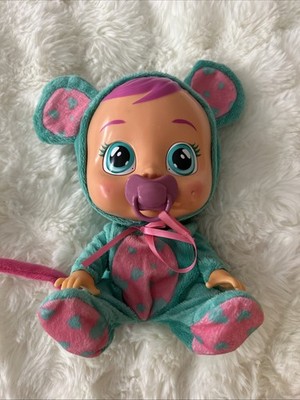 Cry Babies Puppe im Bärenkostüm türkis/rosa mit Schnuller   interaktive