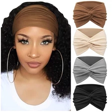 DRESHOW 4 Pack Turban Headbands for Women Wide Vintage Head Wraps Knotted Cute H