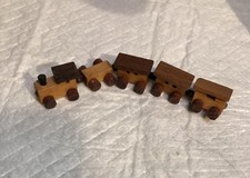 Vintage Miniature Hand Made Wooden Toy Train,4 1/2 Inch Long, 4 Wagons ,1 Engine