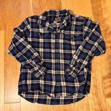 Orvis Flannel Shirt XL Blue Plaid Heavy Cotton Button Up Outdoor Mens