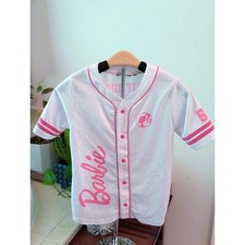 Girls Barbie Jersey Pink White Sz 8 -Cute Girly Summer Vibes!