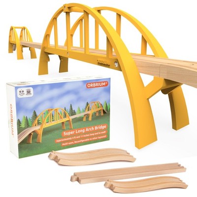 ORBRIUM Wooden Train Tracks Accessories Super Long Double Span Arch Bridge ~ ...