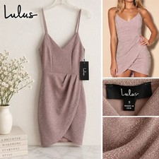 Lulus NWT Forever Your Girl Metallic Blush Pink Bodycon Strappy Dress Size Small