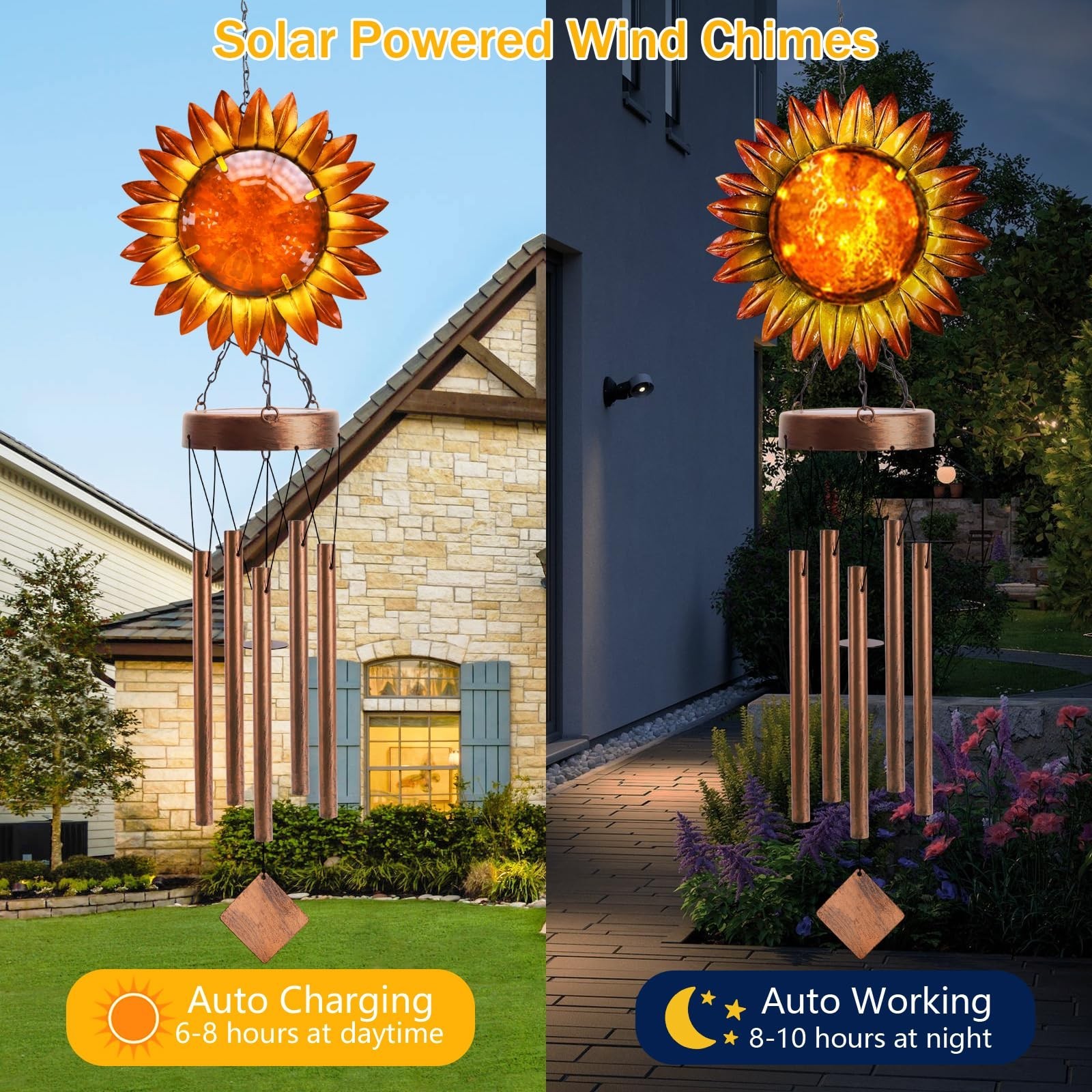 Solar Wind Chimes for Outside, Solar Sunflower Wind Chimes for Outdoor Garden...