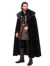 Ultrafun Velvet Viking Cloak with Faux Fur Collar Black 