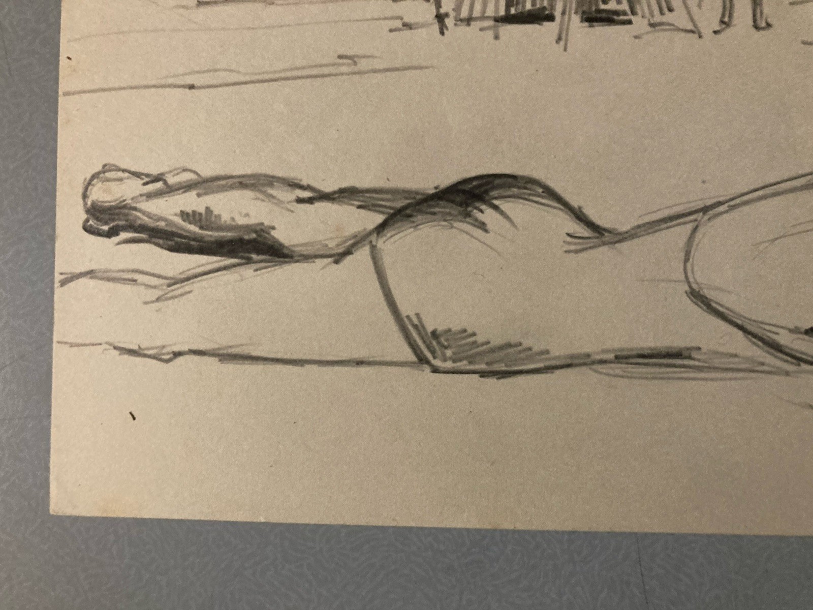 Very nice ink drawing 1943 beach sea paper grotesque character to identify