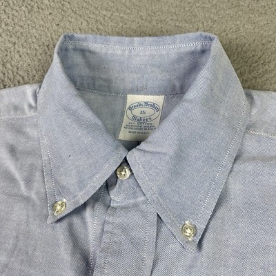 美品希少BrooksBrothers OwnMake BD SHIRT USA Vintage Brooks Brothers Makers Shirt Mens 15 Blue OCBD Short