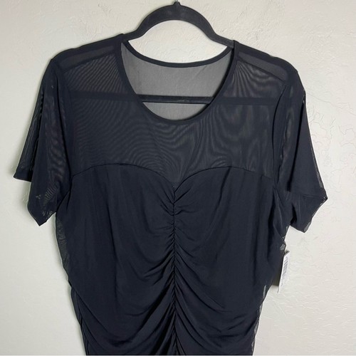 Torrid Black Stretch Mesh Crew Neck Ruched Top 2X NWT 40370093 - Picture 4 of 15