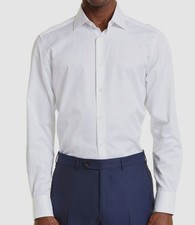 Zegna Men White Trofeo Cotton Long Sleeve Button-up Dress Shirt Size 39/15.5