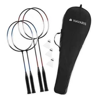 NAVARIS Badminton Set inkl. Federbälle Federball Spiel-Set Federballset mit Tragetasche