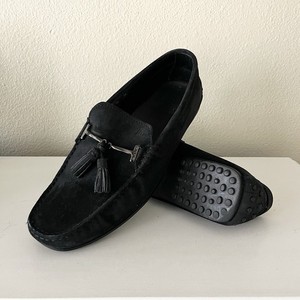 Tod's Black Suede Tassel Logo Loafer Flats Slip-On Round Toe Rubber 9.5