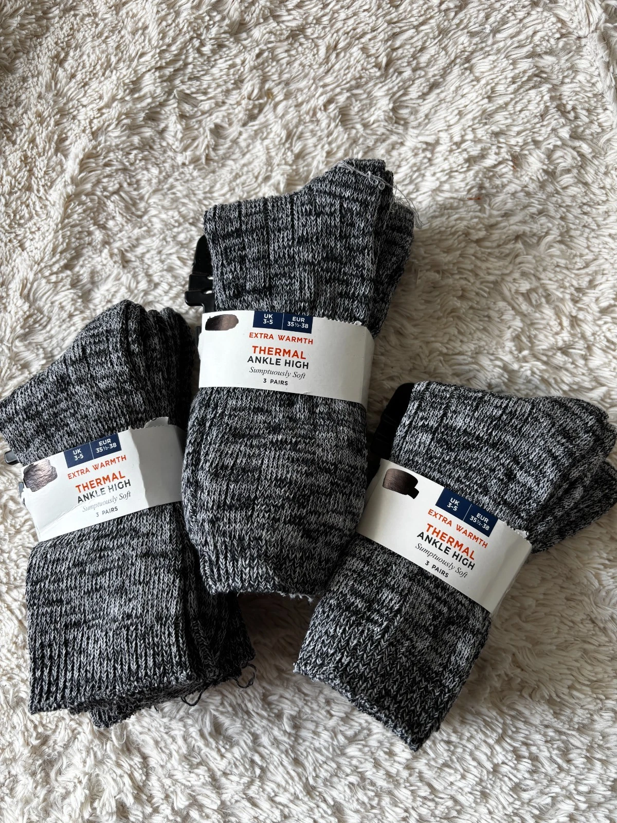 M&S Thermal Socks 9 Pack UK 3-5 Ankle Grey Soft Warm Cotton Blend Set
