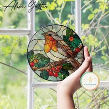 Robin Bird Stained Glass Suncatcher, Nature Lover Window Decoration