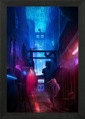 Neon beleuchtetes Bladerunner Alley gerahmtes Wandbild Poster Leinwanddruck Bild