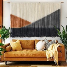 Macrame Wall Hanging Black Large Boho Wall Art Dip Dye for Living Room Bedroo...