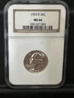 1953-D 25C Silver Washington Quarter - NGC MS66