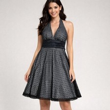 Teeze Me Womens Black White Floral Lace Halter Cocktail Dress Size 3 381918T