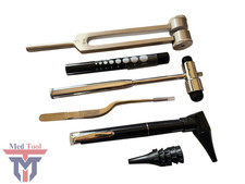 LED FIBER OPTIC Otoscope Tuning Fork C128 Reflex Hammer Diagnostic ENT SET BLACK