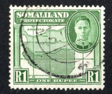 KGV1 SOMALILAND SG. 113 21 RUPEE GREEN VERY FINE USED CAT. &pound;4.00