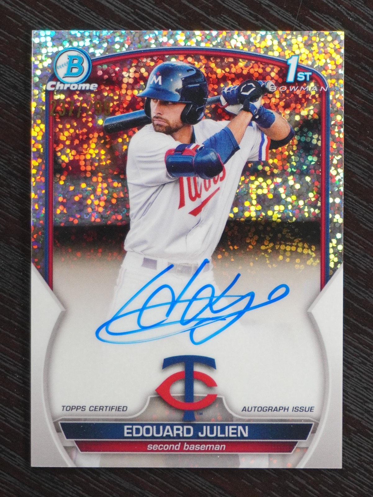 Edouard Julien 2023 1st Bowman Chrome SP /299 SPECKLE REFRACTOR (RC) Auto