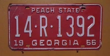 1966 Georgia License Plate...