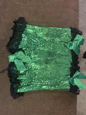 Green Sequin Corset Top with Bows, Lace-Up Back, Boned, Size L