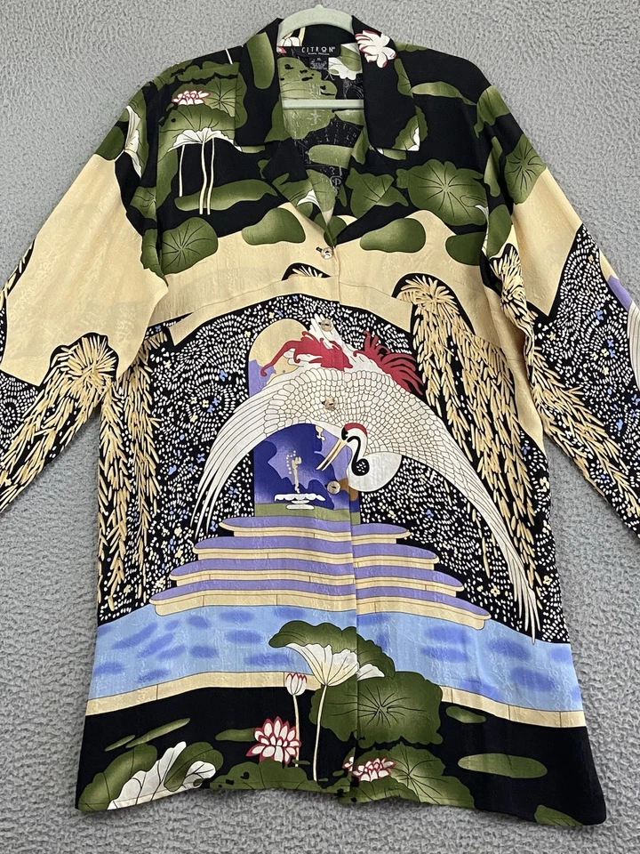 Chaqueta plumero Citron Santa Monica XL 100 % seda grúa templo de loto en relieve Foto 3 de 4