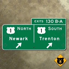 New Jersey parkway exit 130A 130B Trenton Newark highway road sign Garden 24x12