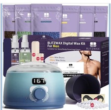 BLITZWAX Back and Nose Waxing Kit for Men, Hard Wax Warmer for Brazilian