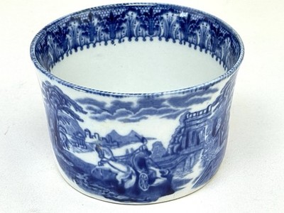 Antike Kessel Ware Zuckerdose blau & weiß Streitwagen Staffordshire England 1900