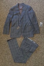 $1395 New Joseph Abboud Modern Fit 3-Piece Suit - 36S / 30 - Dark Gray / Brown