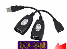50 SET USB Extension Ethernet RJ45 Cat5e/6 Cabl Adapter Extender Over Repeater