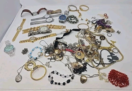 Huge 3lbs+ Vintage To Modern Costume Gold Silver Tone Fashion Jewelry Watch Lot!