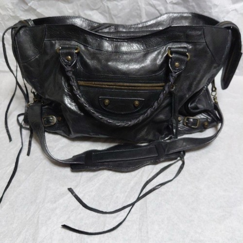 BALENCIAGA The City 115748 2Way Handbag Black Leather Y2K  Bag Authentic GOOD