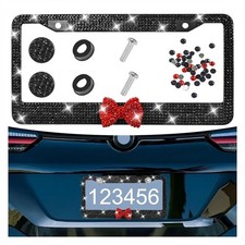 KPFILEH Bling Bow Car License Plate Frame, Sparkly Rhinestone Automotive Lice...