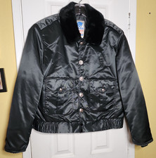 Vintage Horace Small Jacket Adult 42R Police Bomber BLack Faux Fur Made in USA