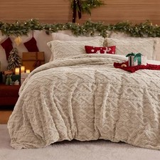 Fluffy Duvet Cover Set - Faux King 104" x 90" 02 - Deep Beige No Comforter 