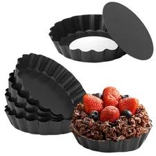Mini Tart Pan Set of 6 Non-Stick 4 Inch Quiche Pan, Removable Bottom for Pies