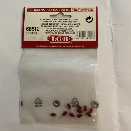 LGB 10 BOMBILLAS 68512, 5051/2 ROJO MINI 5V 33MA 2 CLAVIJAS LOCOMOTORA BOMBILLA | Zustand: New