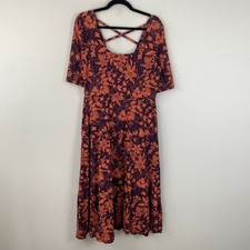Pact Purple Floral Midi Dress Size Large Square Neck Organic Cotton