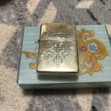 Zippo Oil Lighter Cross Serial Number Used Vintage Solid Brass Silver Copper