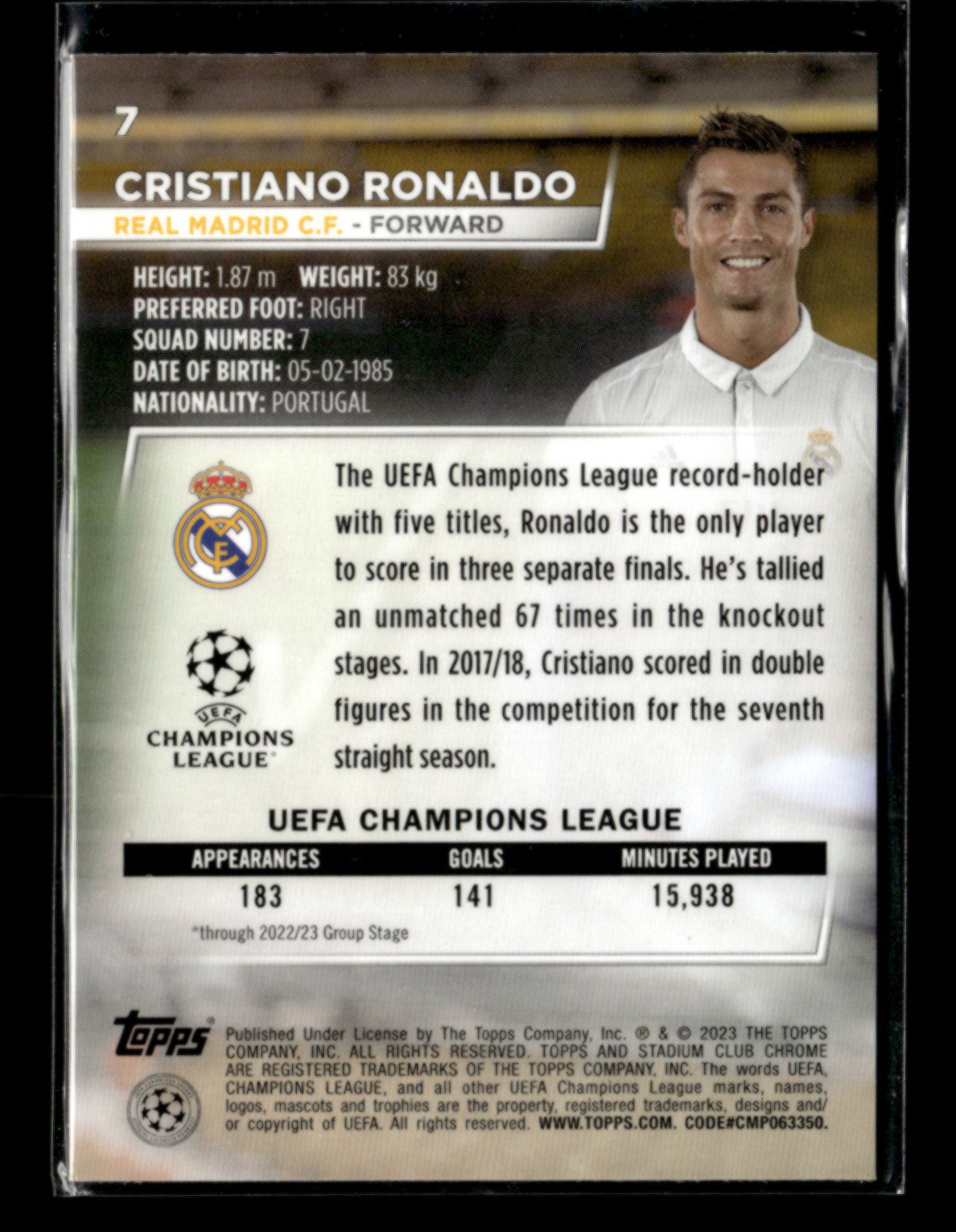 Cristiano Ronaldo 2022-23 Topps Stadium Club Chrome UEFA #7 [jm230 view 2