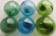 Japanese Glass Floats Drama-in-a-Half-Dozen 6 Sea Green/Blue/Aqua 3-3.5" USA BZ