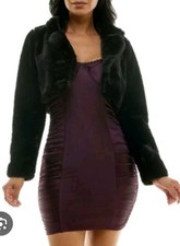 BCX Black Faux Fur Cropped Jacket Size S NWT ...