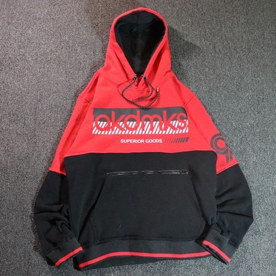 Akademiks Mens Medium Red Hoodie Striped Y2k Vintage Hip Hop Retro