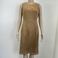 CALVIN KLEIN Faux Suede Sheath Dress Coffee Latte Sz8 Corpcore Office Siren