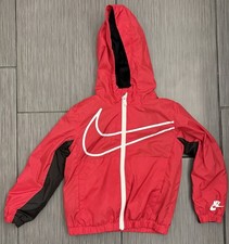 Nike Boy's Fleece Lined Windbreaker Red/Black Jacket Size XS 4 Hooded