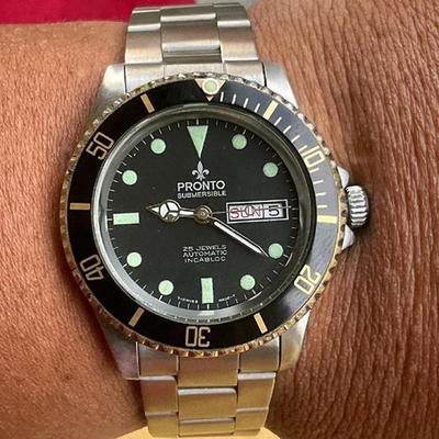 #ad RARE Pronto Submersible Diver Automatic Day Date Swiss Black Dial Made Men Watch $469.00