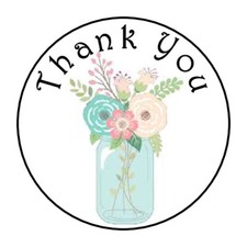 30 THANK YOU FLOWERS BLUE MASON JAR FAVOR 1.5 INCH LABELS ROUND STICKERS *