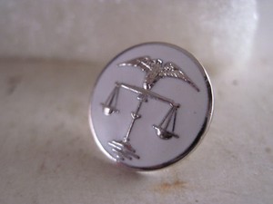 Scales of Justice logo lapel pin white silvertone